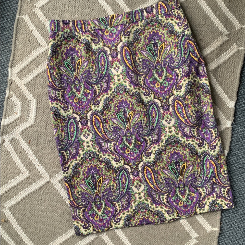 J.Crew No. 2 Paisley Pencil Skirt Jewel-Toned Holiday Colors
